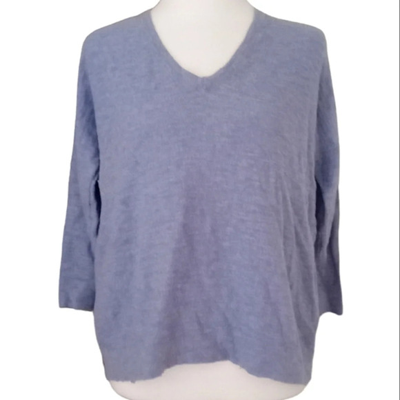 Madewell Light Blue Slub Cotton Wool Blend Closet Staple V Neck Size Small - Picture 1 of 6